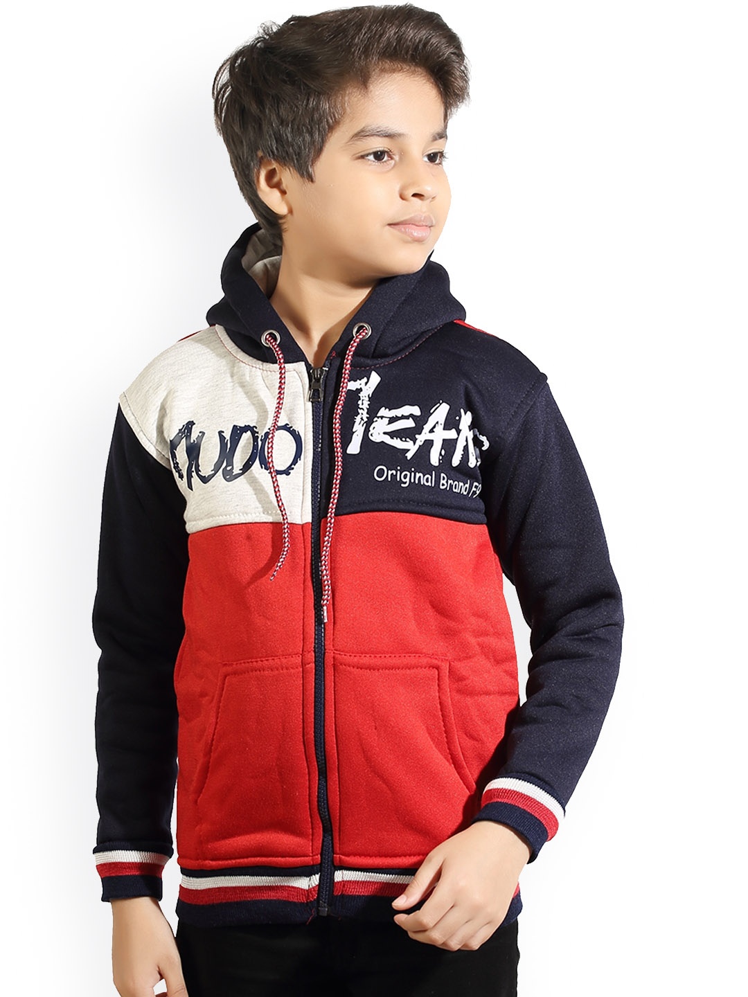 

BAESD Boys Typography Printed Hooded Neck Long Sleeve Zip Sweatshirts, Navy blue