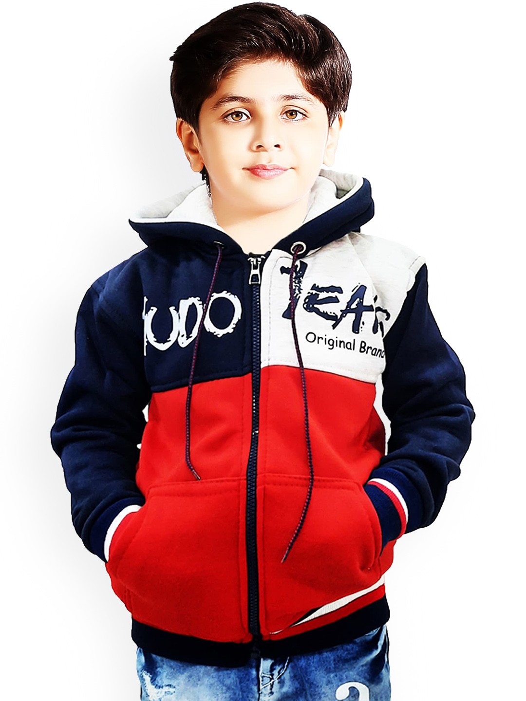 

BAESD Boys Colourblocked Hooded Bomber Jacket, Red