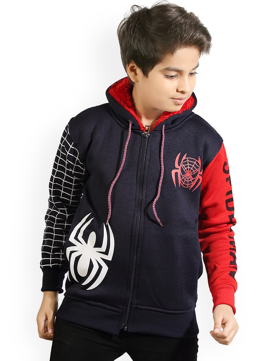 

BAESD Boys Spiderman Printed Hooded Sweatshirt, Navy blue