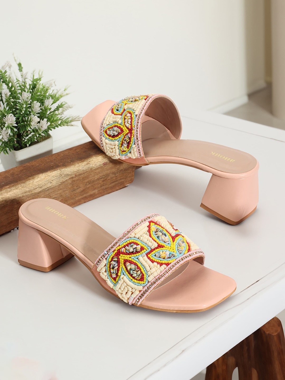 

Anouk Embellished Block Ethnic Heels, Pink