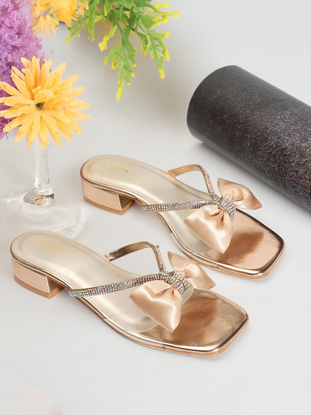 

Anouk Embellished Square Toe Block Heels, Copper