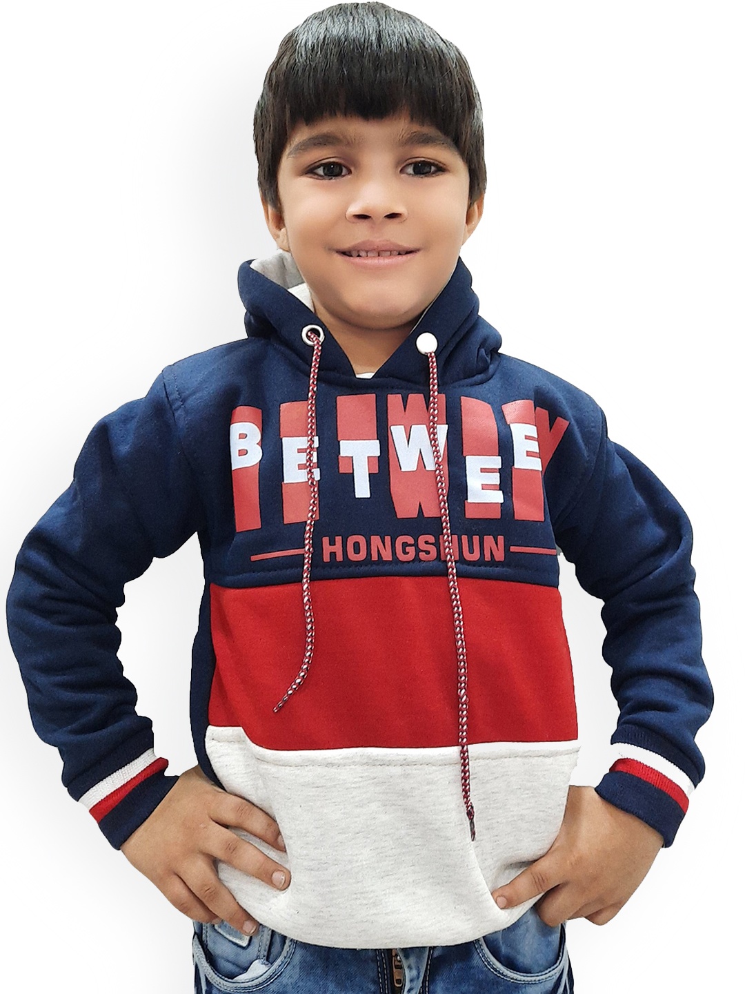 

BAESD Boys Colourblocked Hooded Pullover, Navy blue