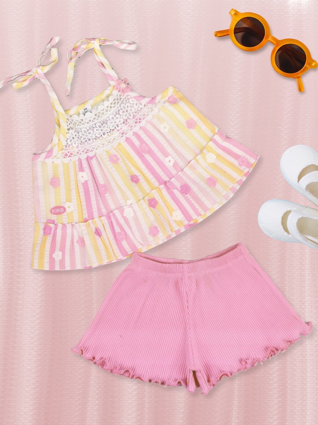 

YOUSTYLO Girls Shoulder Straps Pure Cotton Top and Shorts, Pink
