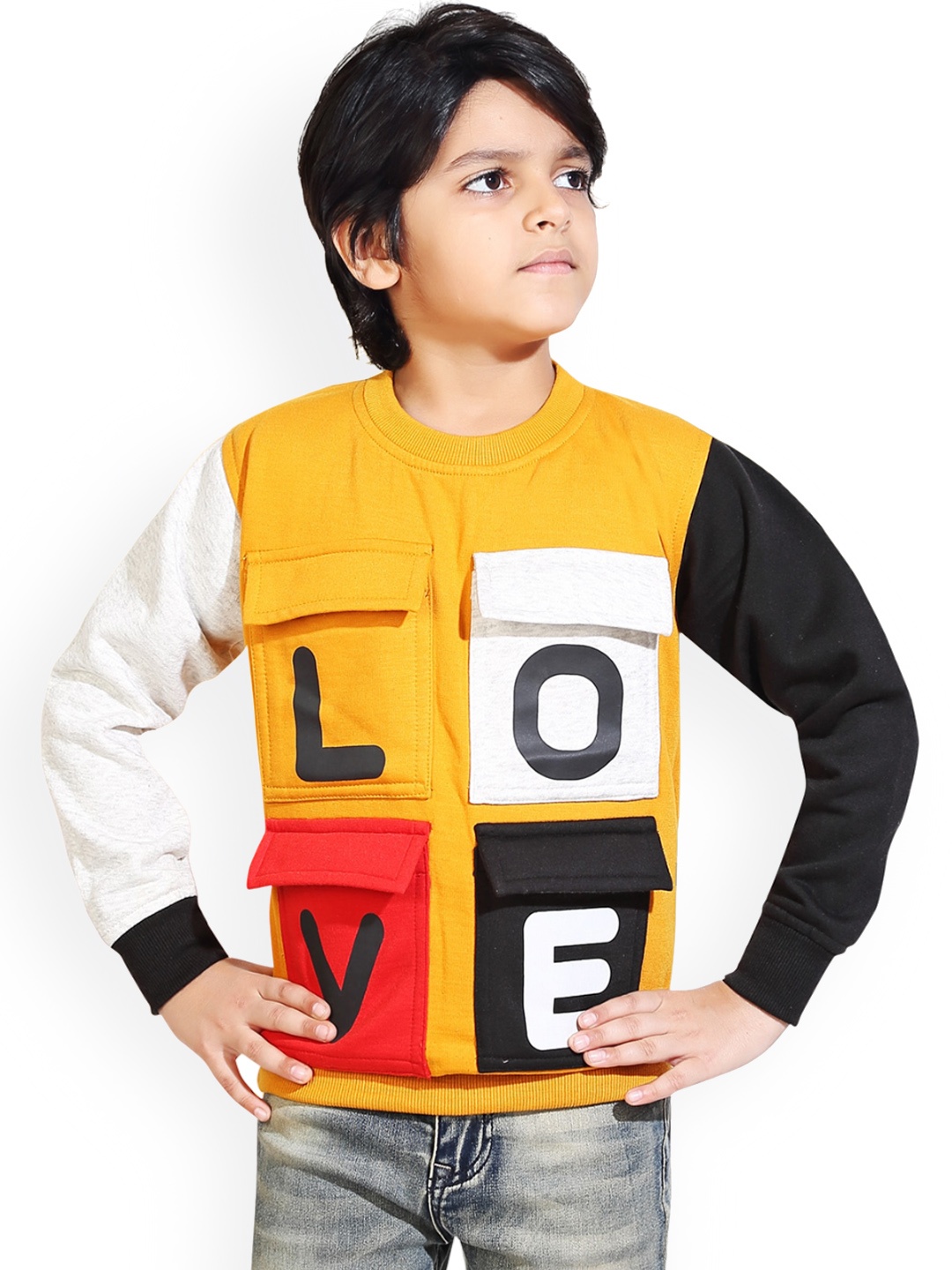 

BAESD Boys Colourblocked Roundneck Pullover, Yellow