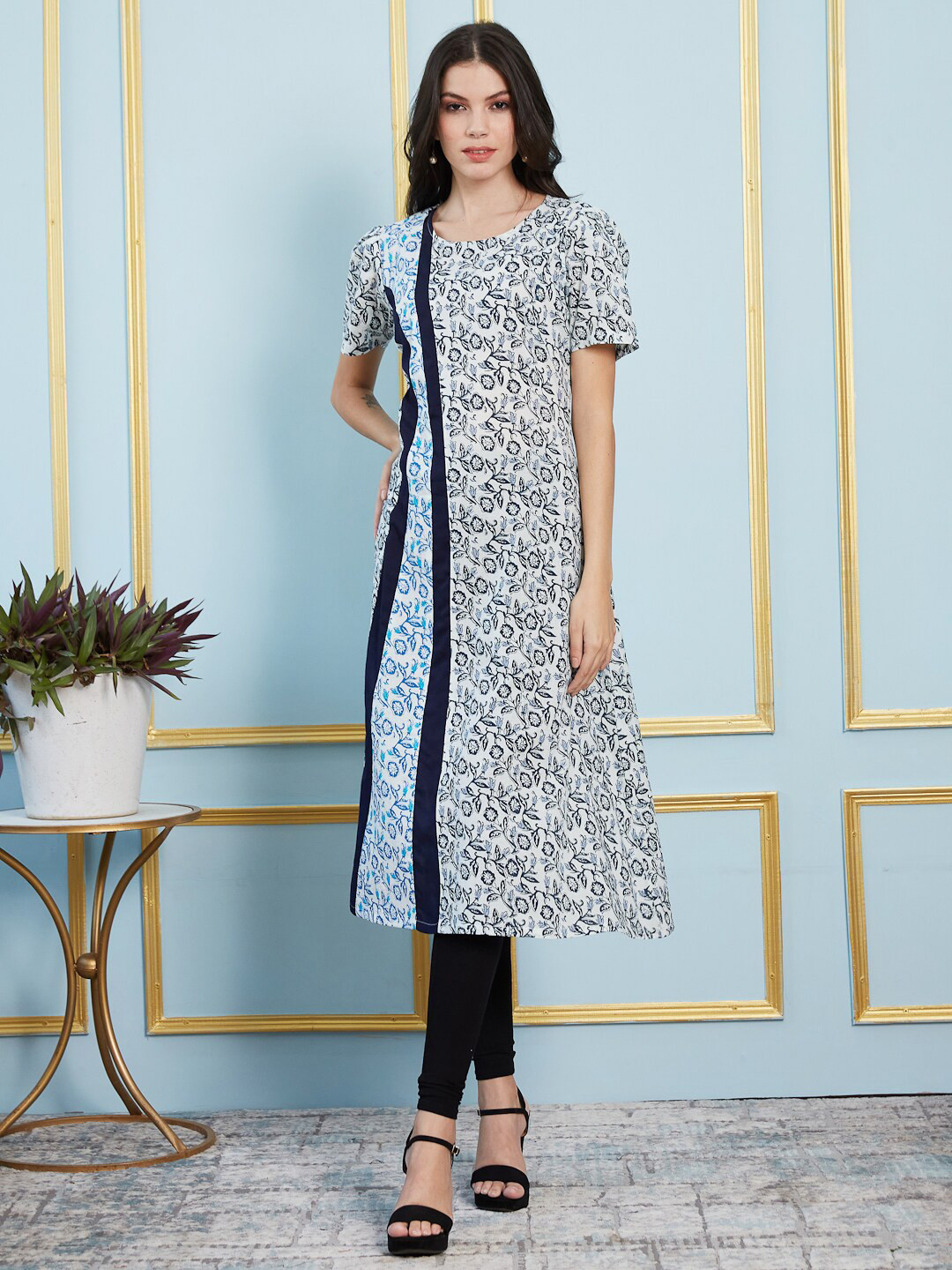 

See Designs Floral Printed A-Line Cotton Kurta, White