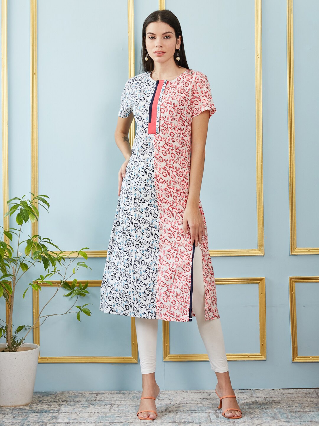 

See Designs Floral Printed Pure Cotton Straight Kurta, White