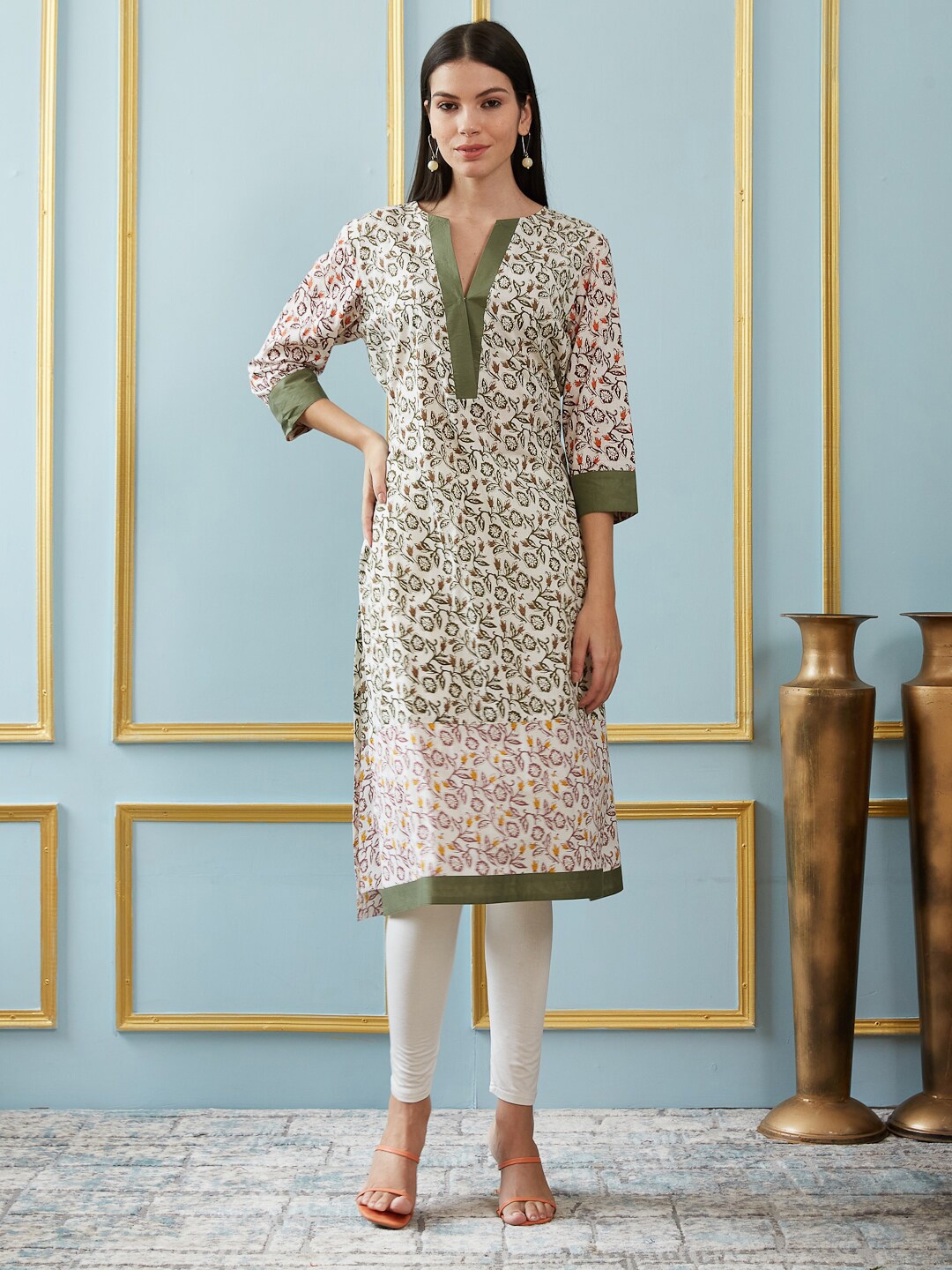 

See Designs Floral Printed Straight Pure Cotton Kurta, White