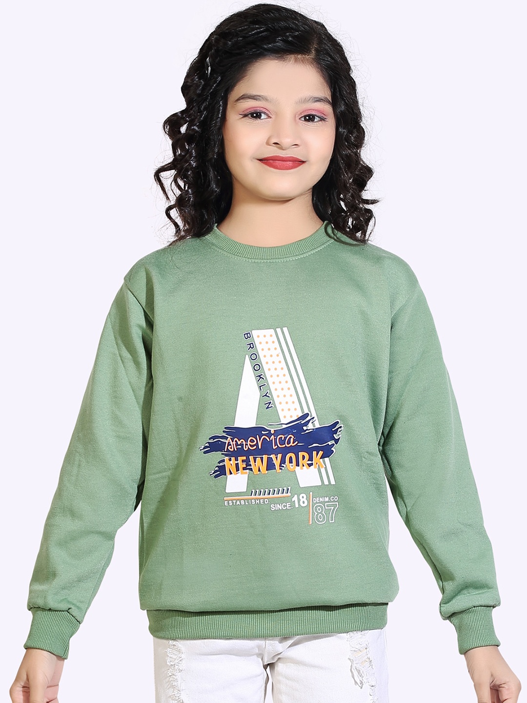 

BAESD Girls Graphic Printed Round Neck Pullover, Green