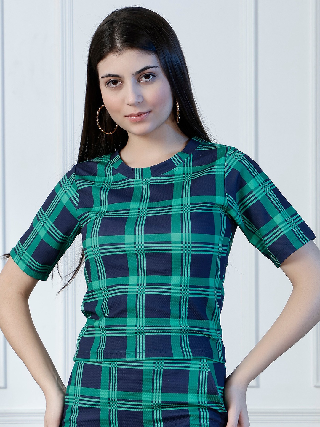 

NEUDIS Checked Round Neck Top, Green