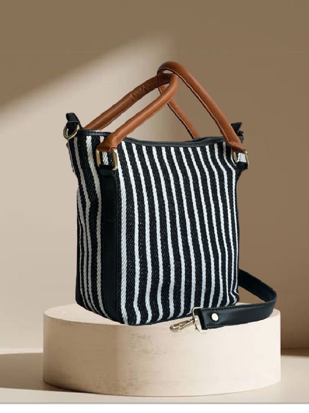 

Be You By Sejal Dharia Striped Structured Tote Bag, Black