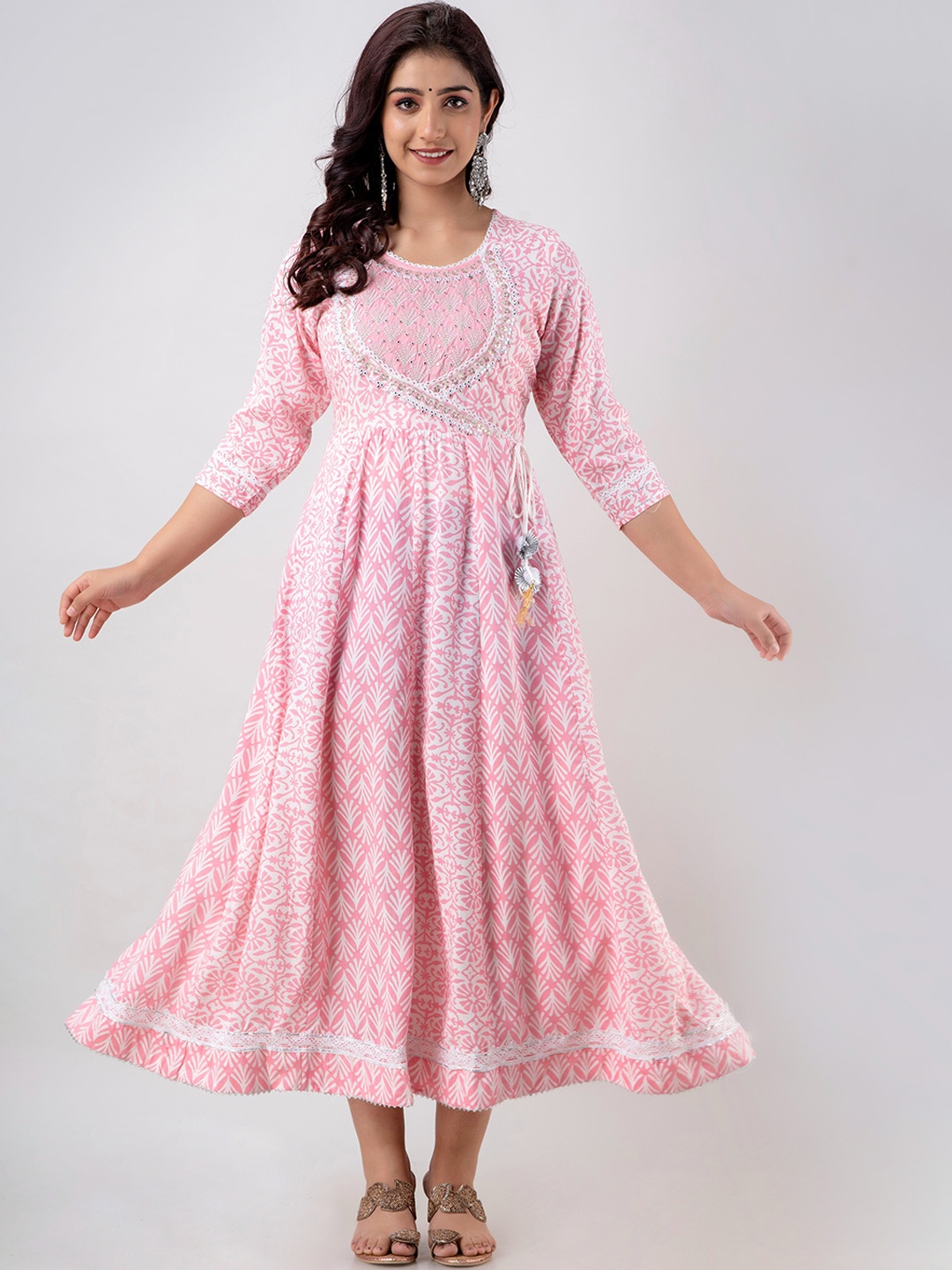 

CELEBRAVO Ethnic Motifs Printed Fit & Flare Ethnic Dress, Pink
