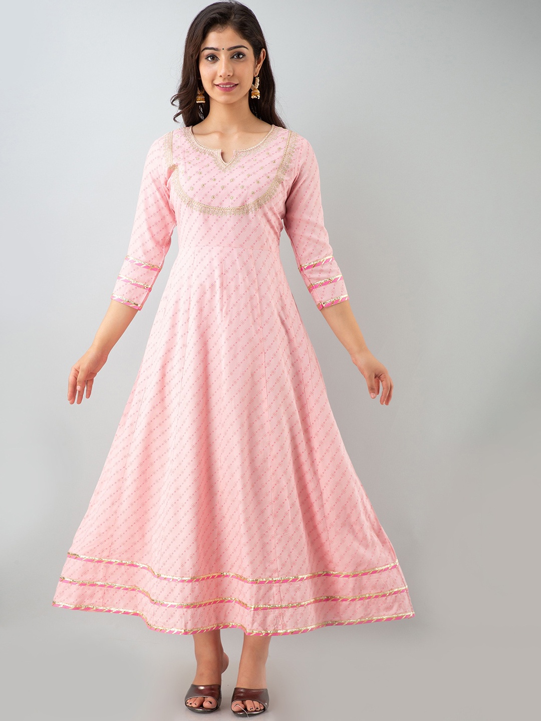 

CELEBRAVO Ethnic Motifs Printed Thread Work Anarkali Kurta, Pink