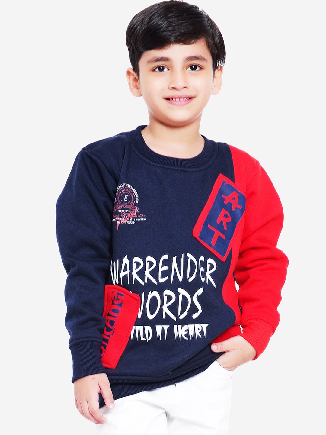 

BAESD Boys Typography Printed Sweatshirt, Navy blue