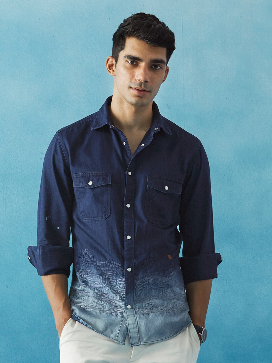 

Andamen Ombre Premium Regular Fit Cotton Casual Shirt, Blue