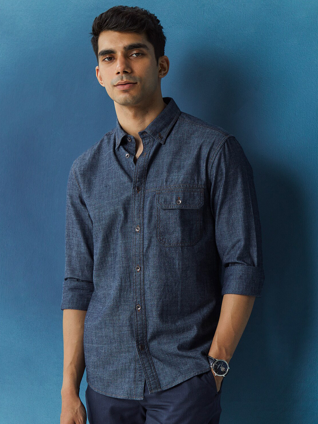 

Andamen Premium Button Down Collar Cotton Shirt, Blue
