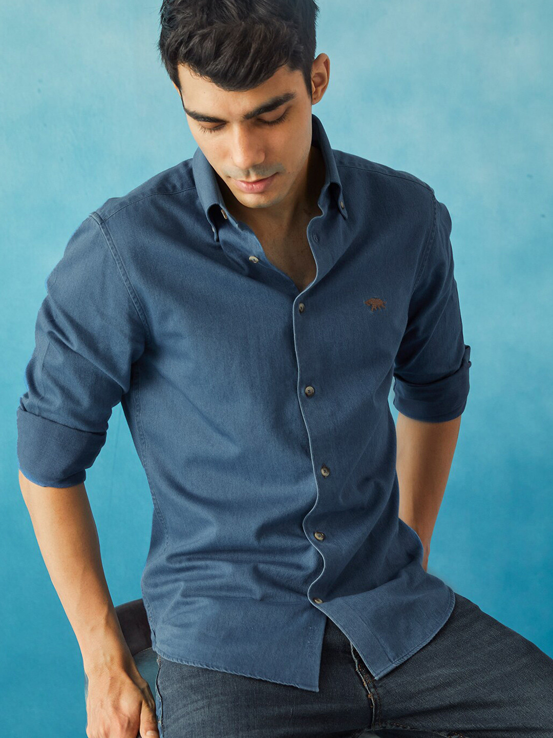 

Andamen Premium Slim Fit Opaque Cotton Casual Shirt, Blue