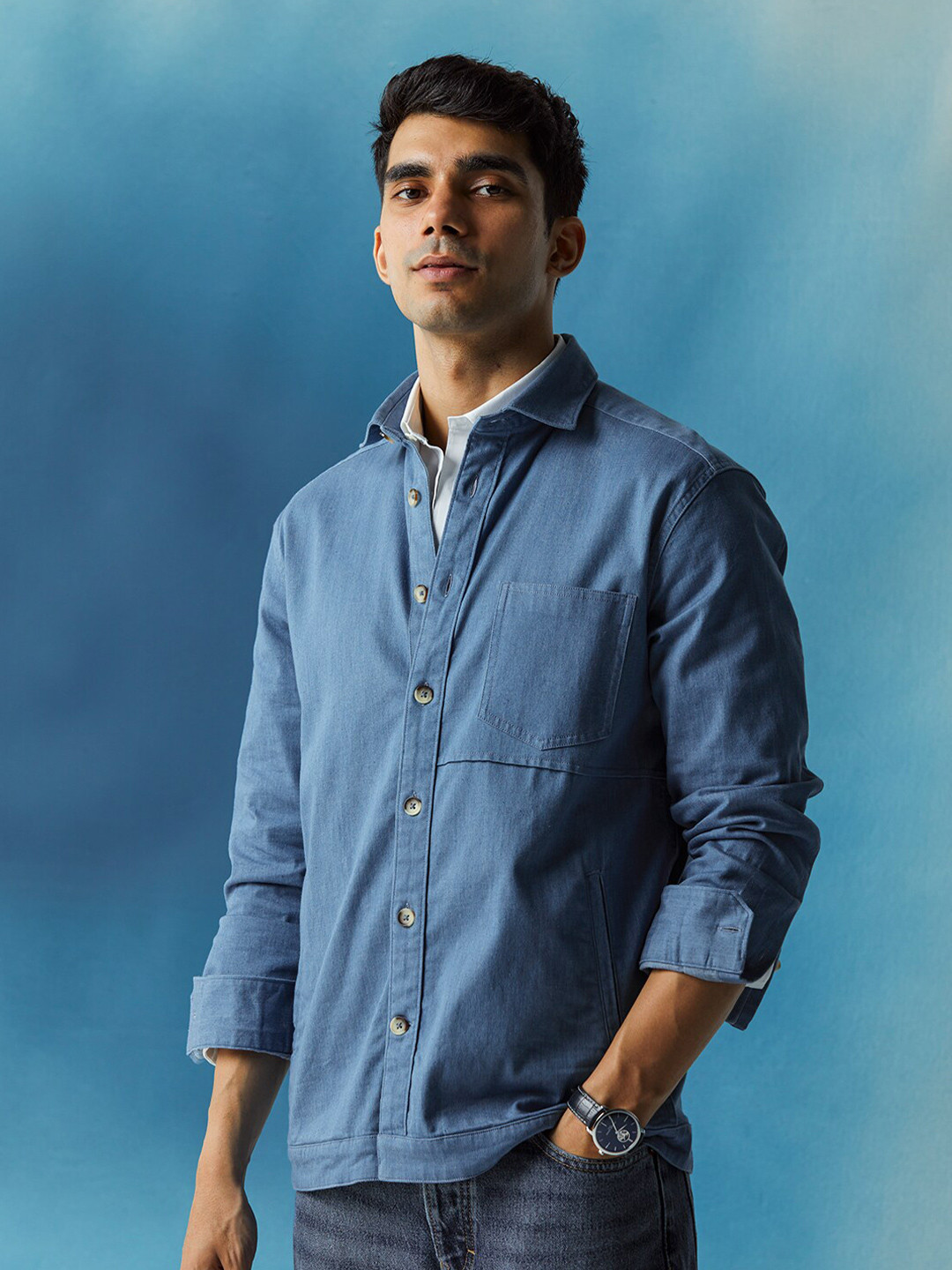 

Andamen Premium Opaque Cotton Casual Shacket, Blue