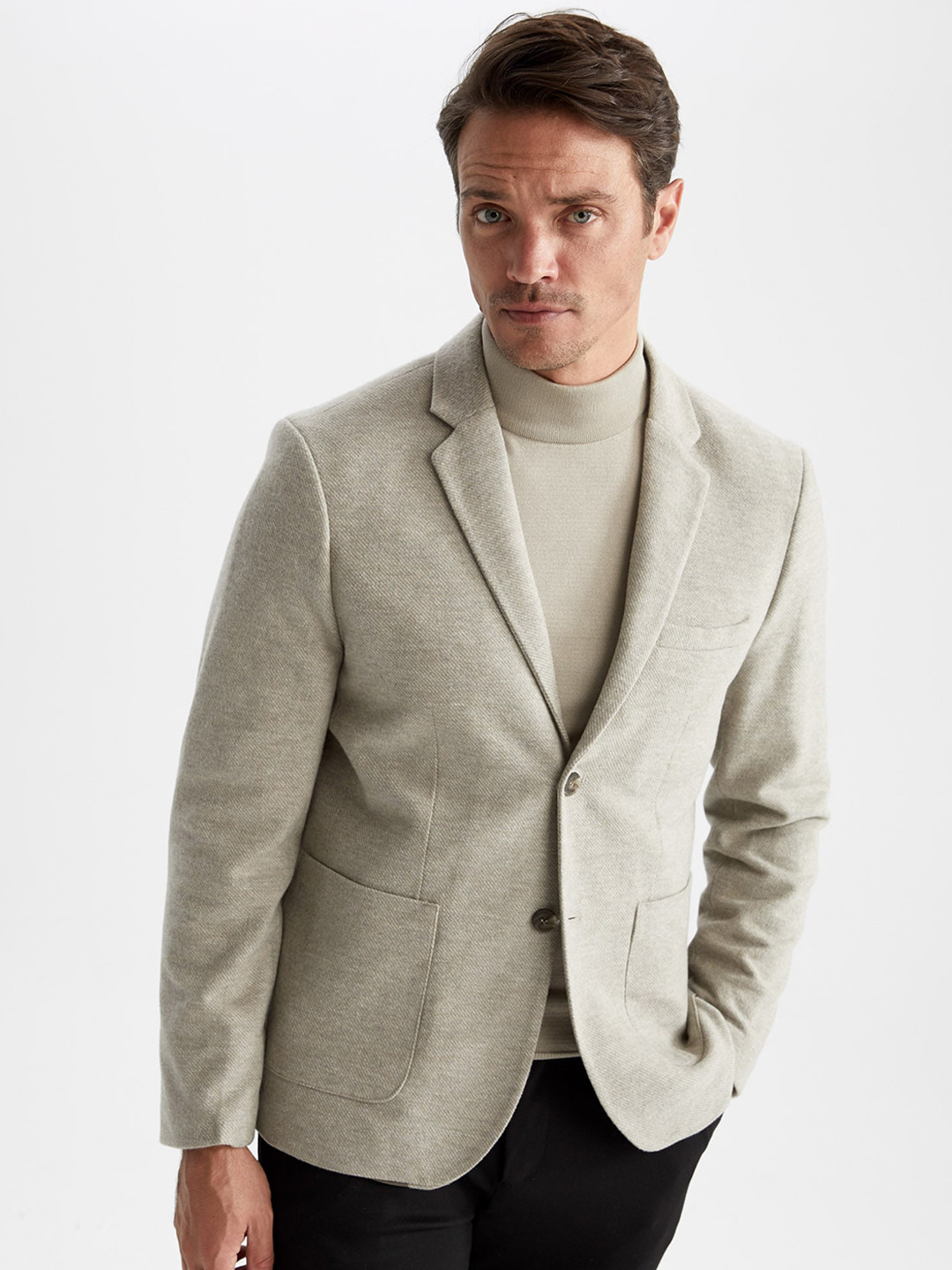 

DeFacto Single-Breasted Notched Lapel Blazer, Beige