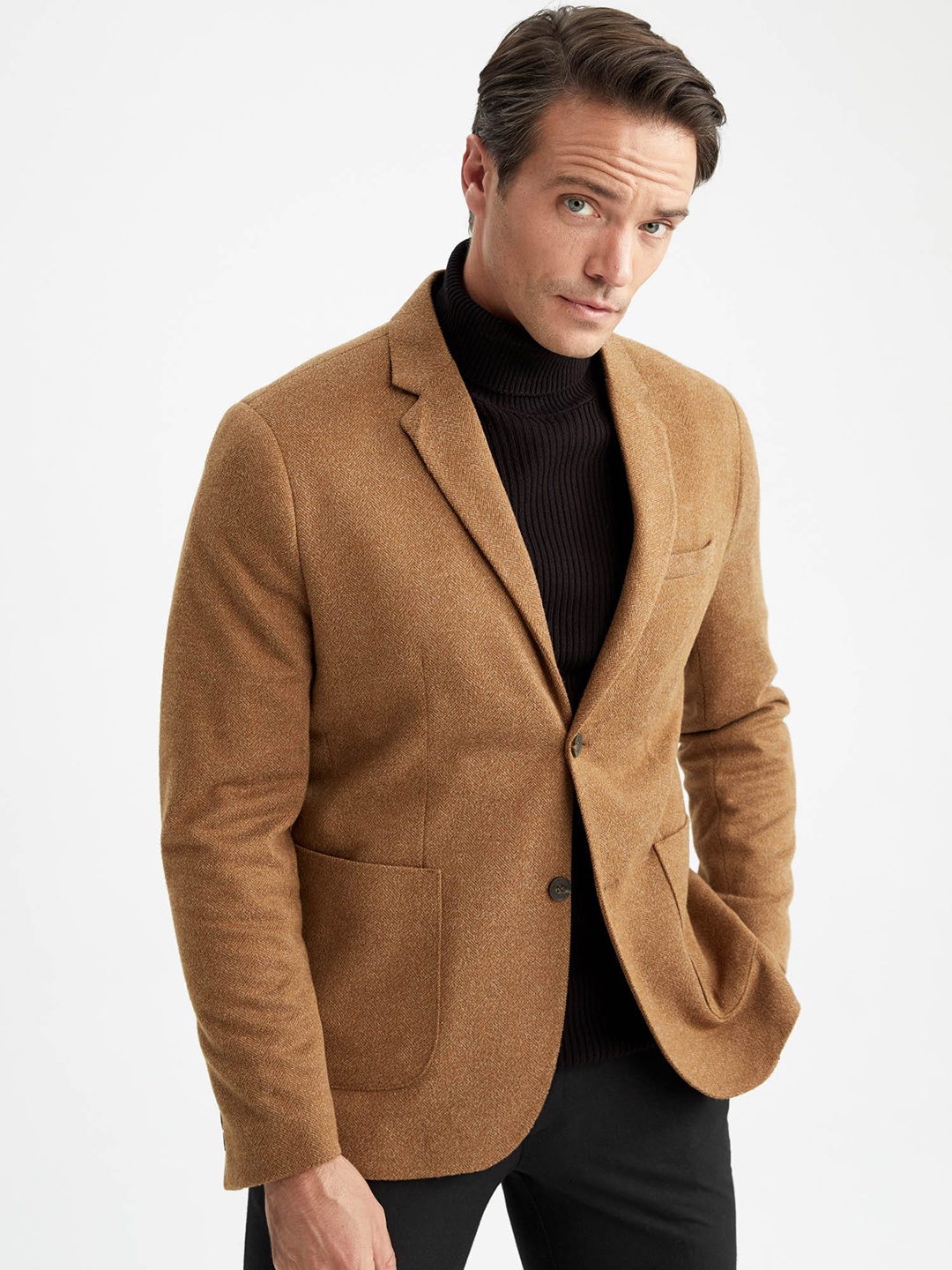 

DeFacto Single-Breasted Notched Lapel Blazer, Brown