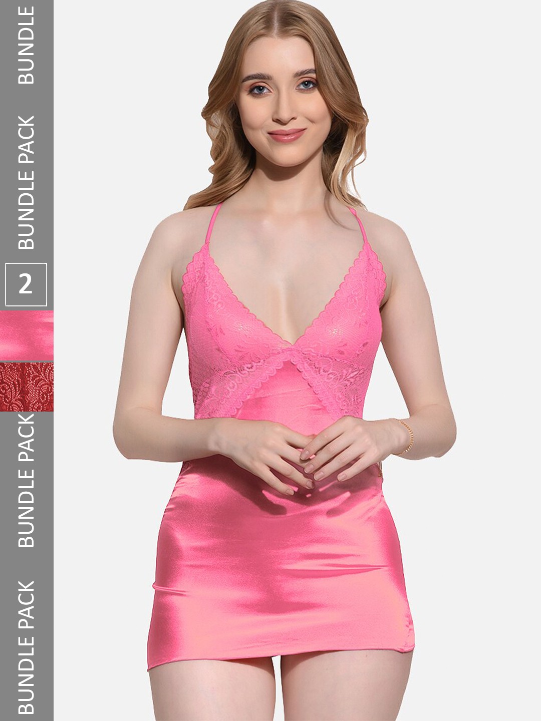

FIMS Pack of 2 Halter Neck Baby Doll, Pink