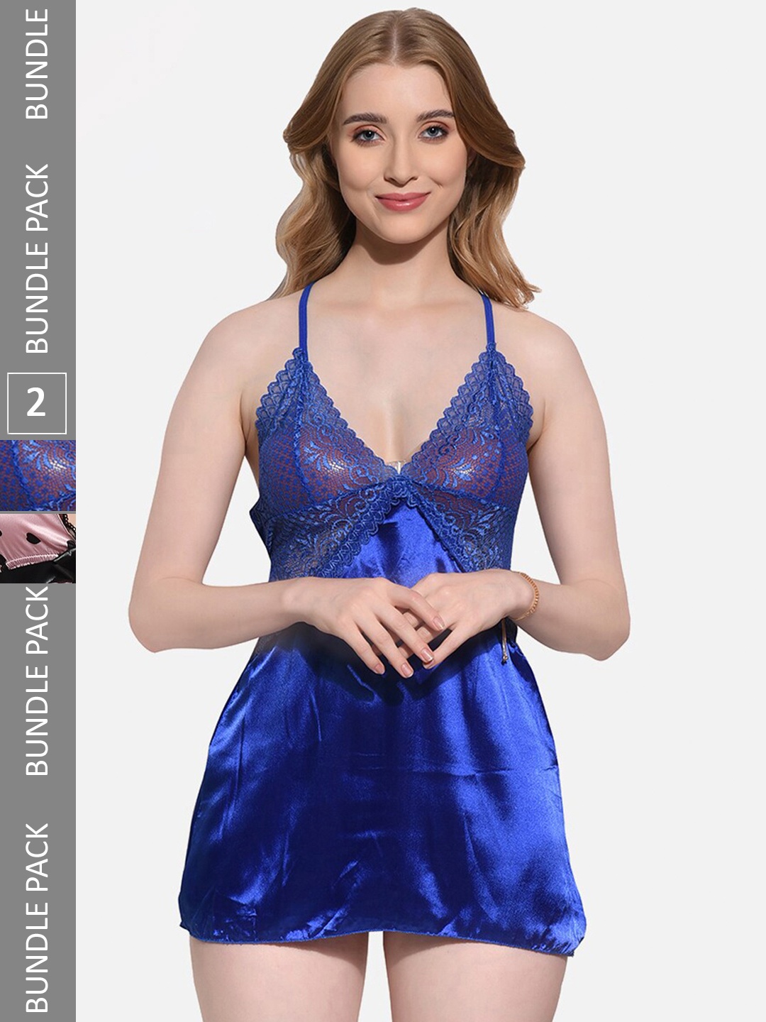 

FIMS Pack Of 2 Halter Neck Baby Doll With Briefs, Blue
