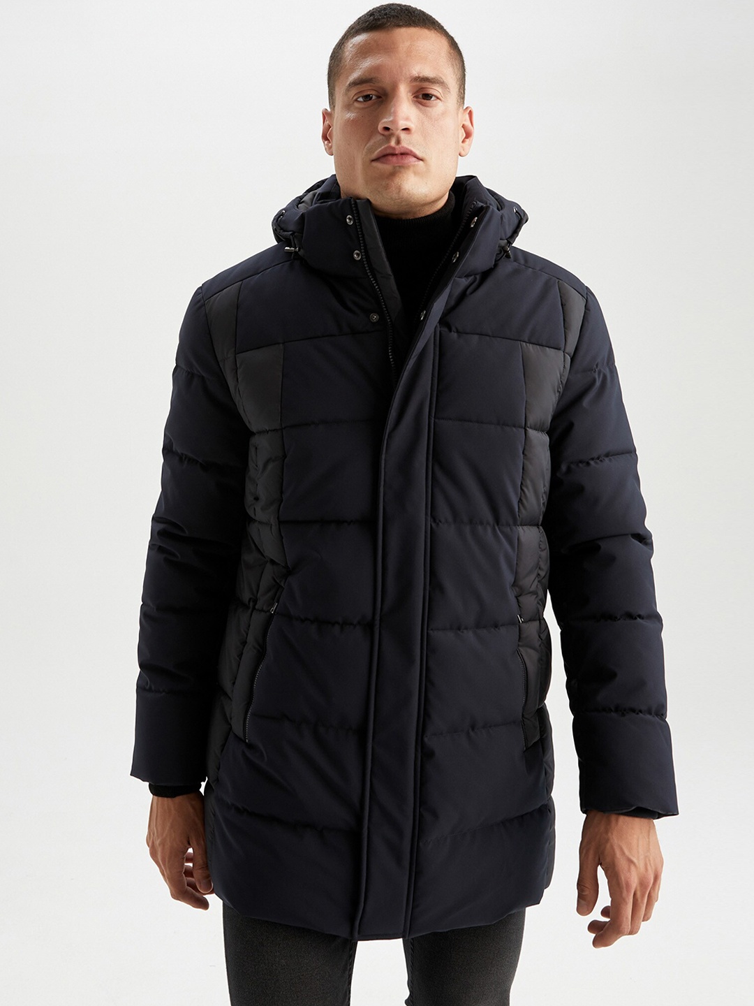 

DeFacto Hooded Longline Padded Jacket, Navy blue