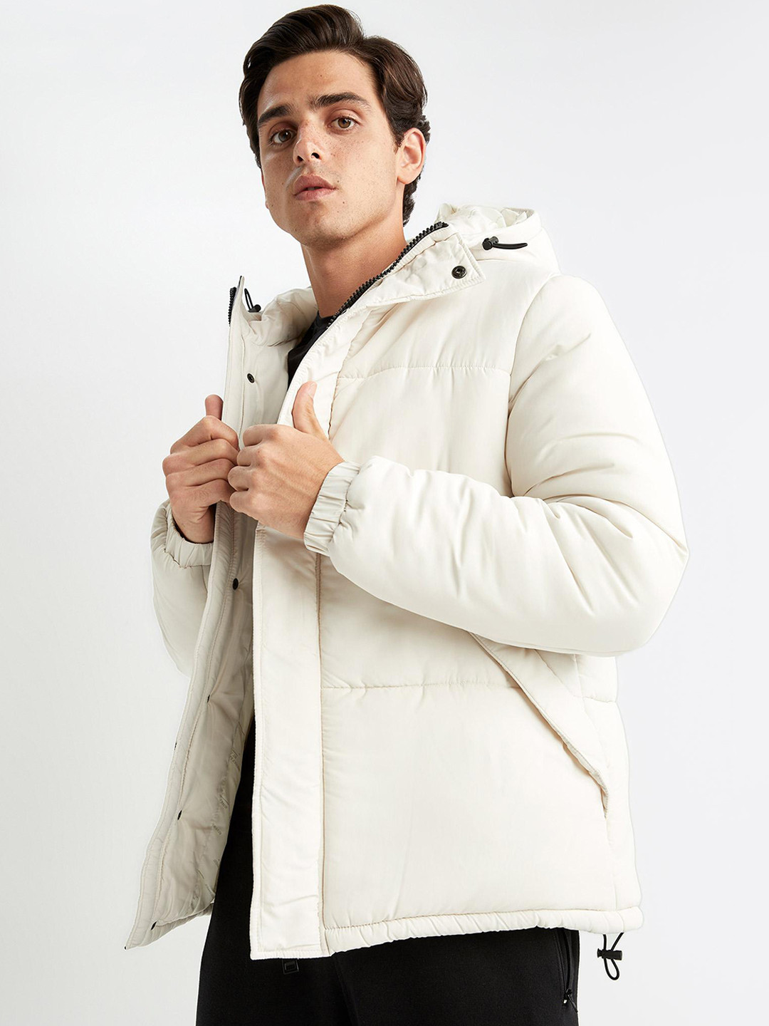 

DeFacto Hooded Puffer Jacket, Beige