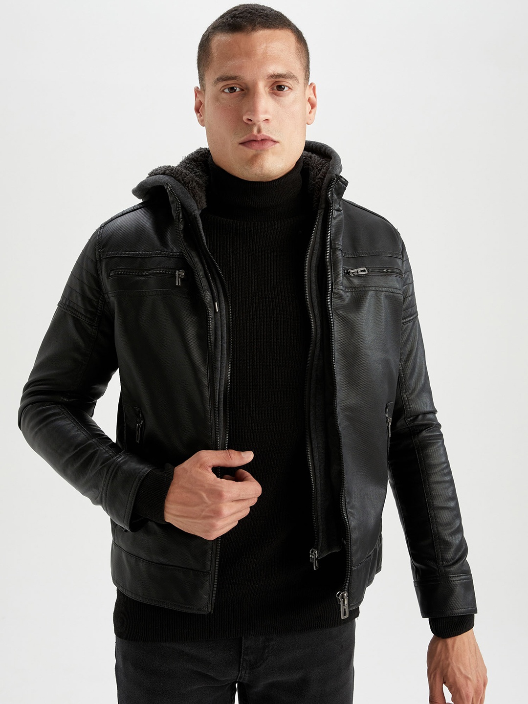 

DeFacto Hooded Zip Detail Tailored Jacket, Black