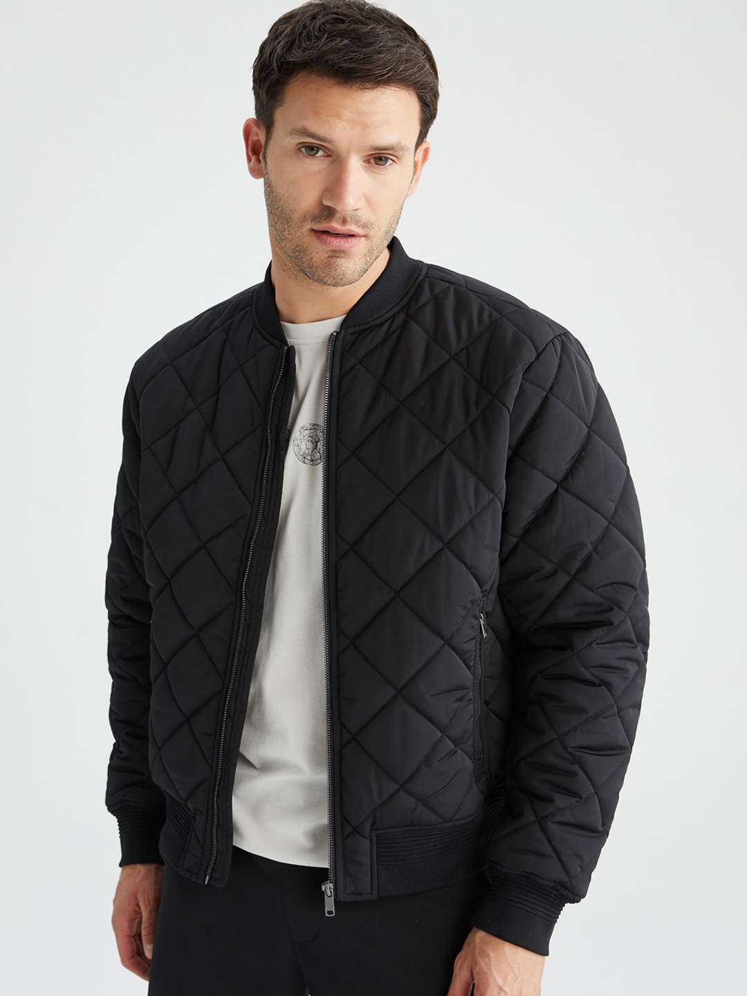 

DeFacto Stand Collar Quilted Jacket, Black