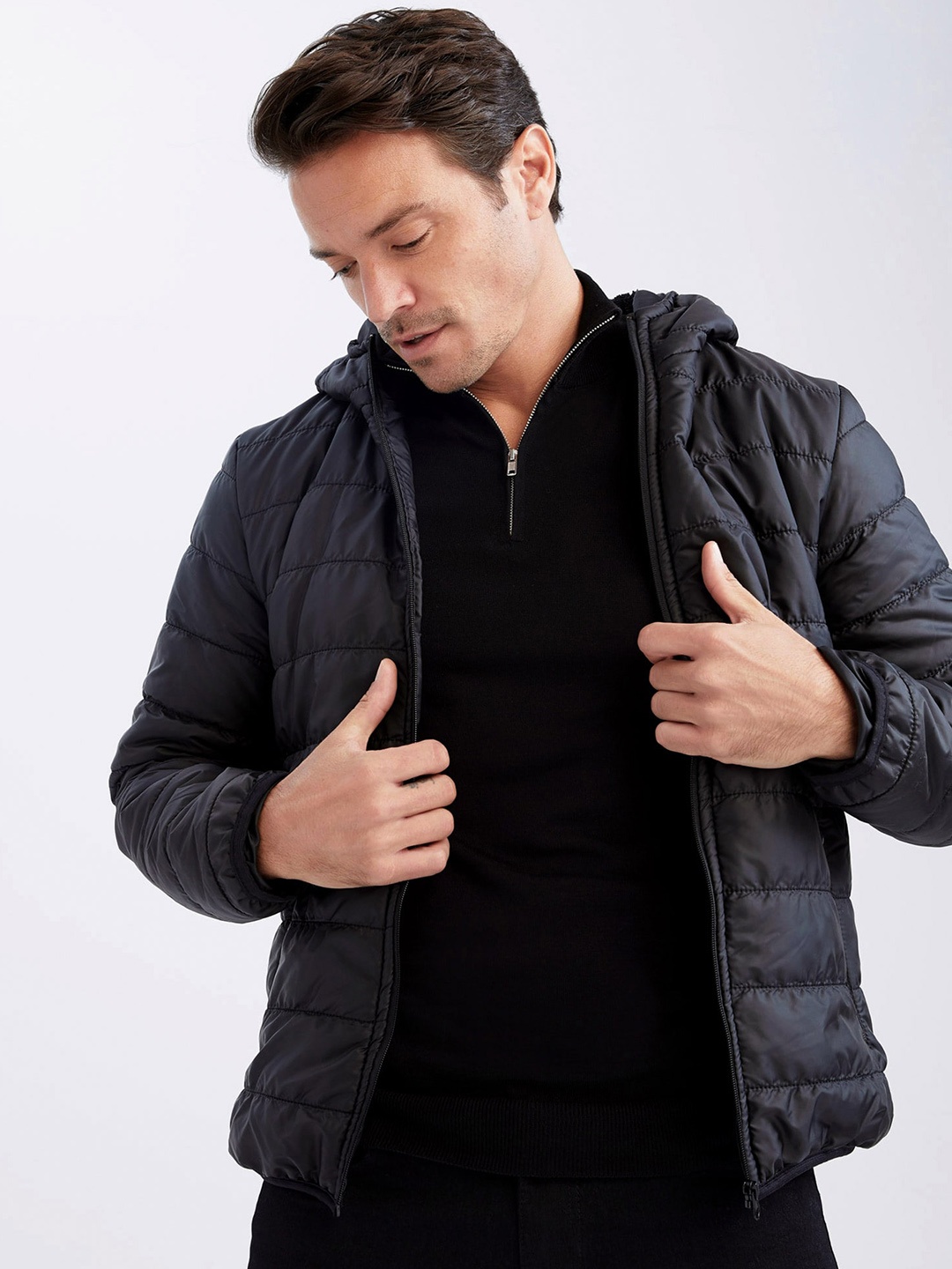 

DeFacto Hooded Neck Puffer Jacket, Black