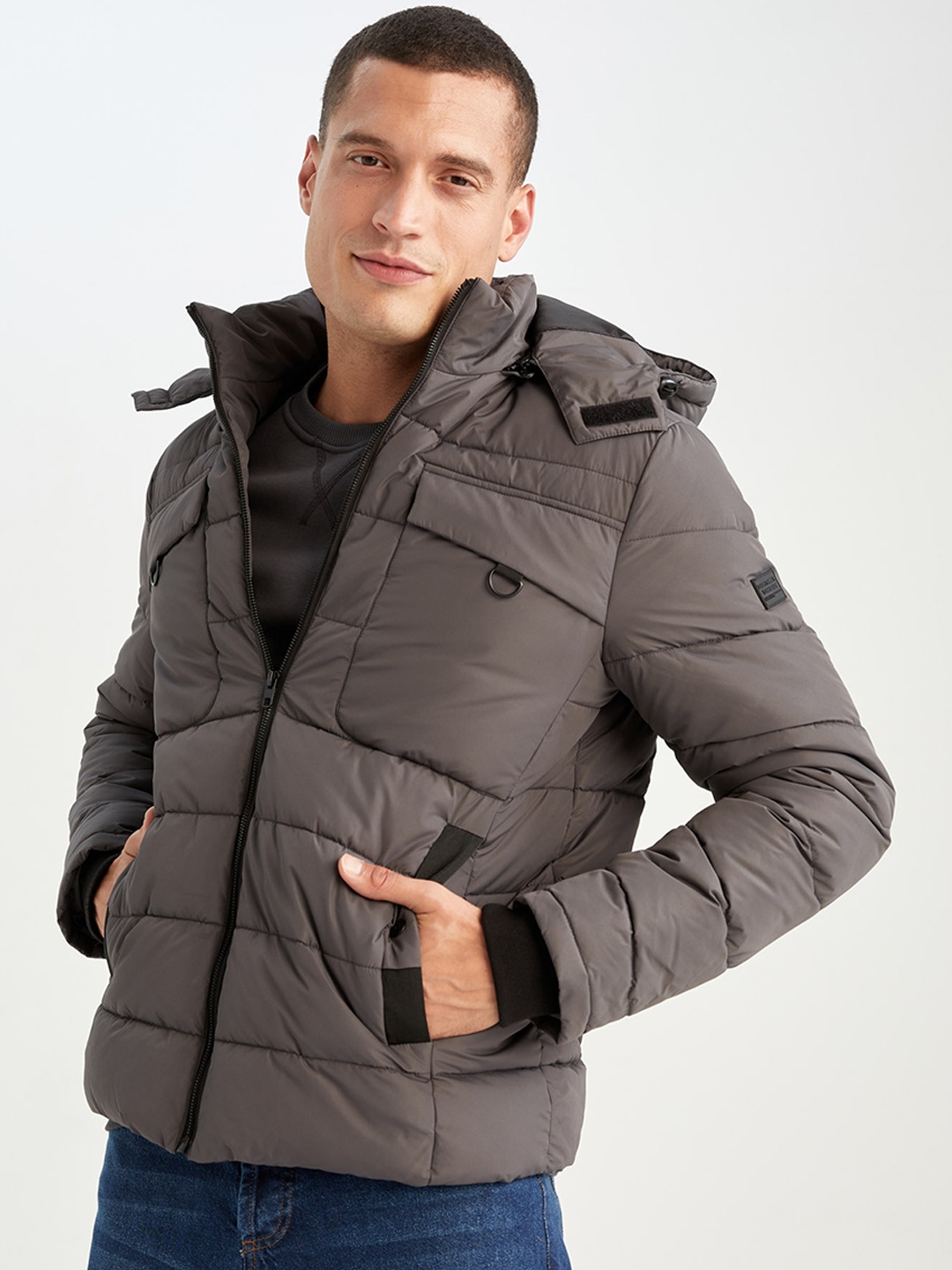 

DeFacto Hooded Zip Detail Padded Jacket, Grey