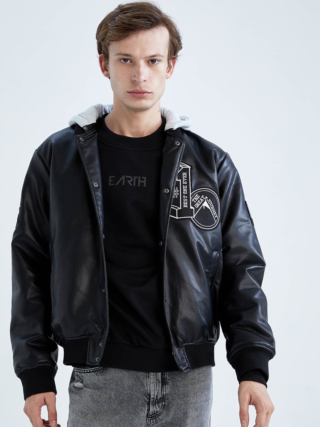 

DeFacto Hooded Bomber With Embroidered Jacket, Black
