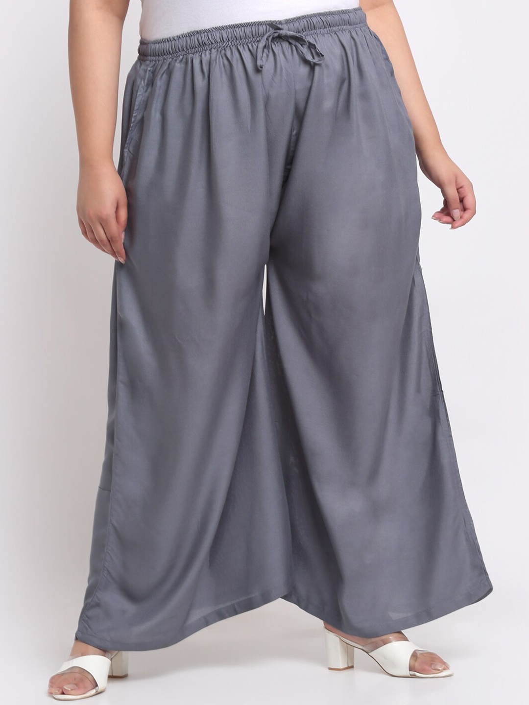

Trend Level Plus Size Flared Ethnic Palazzos, Grey