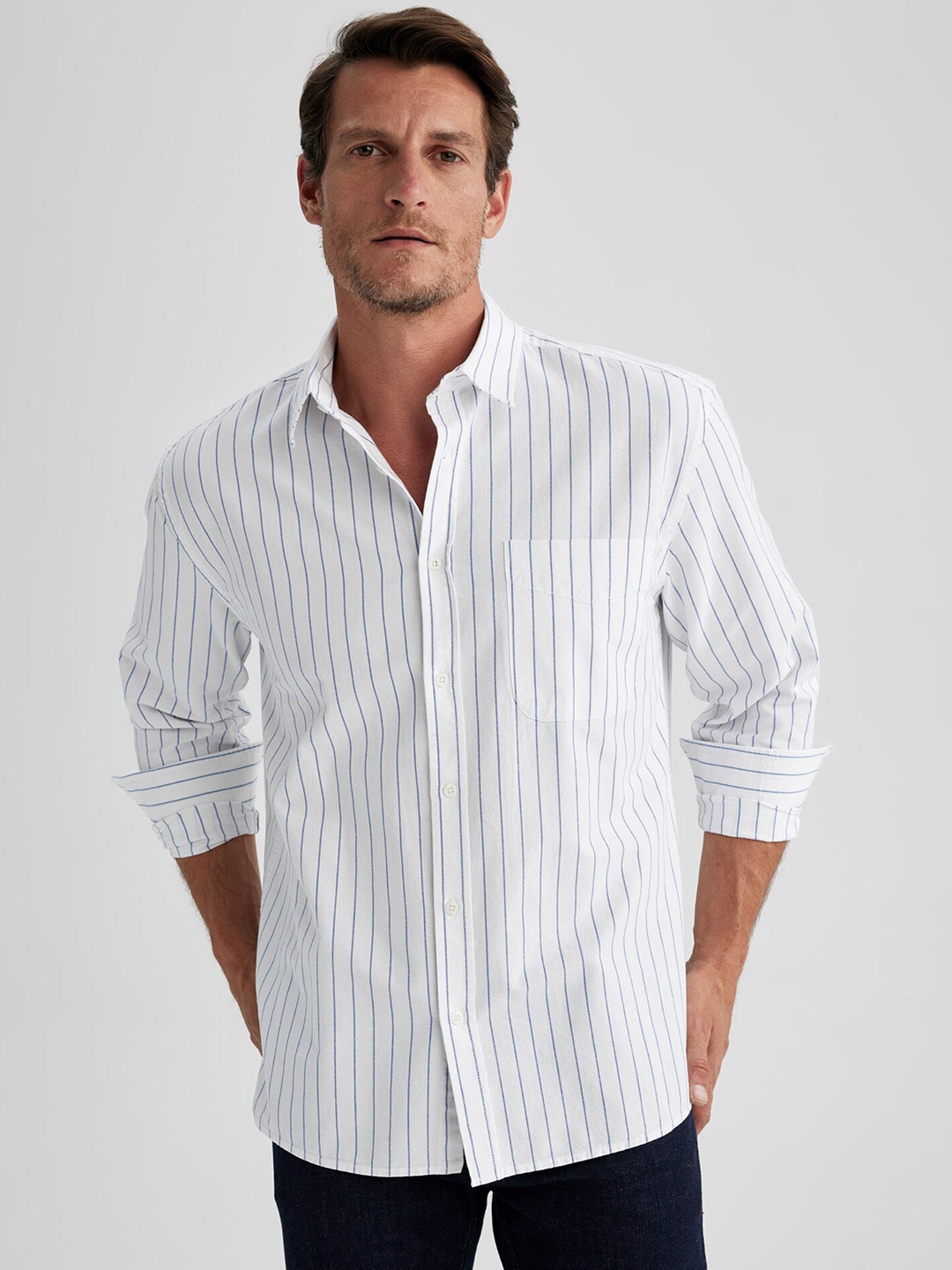 

DeFacto Striped Pure Cotton Casual Shirt, Na