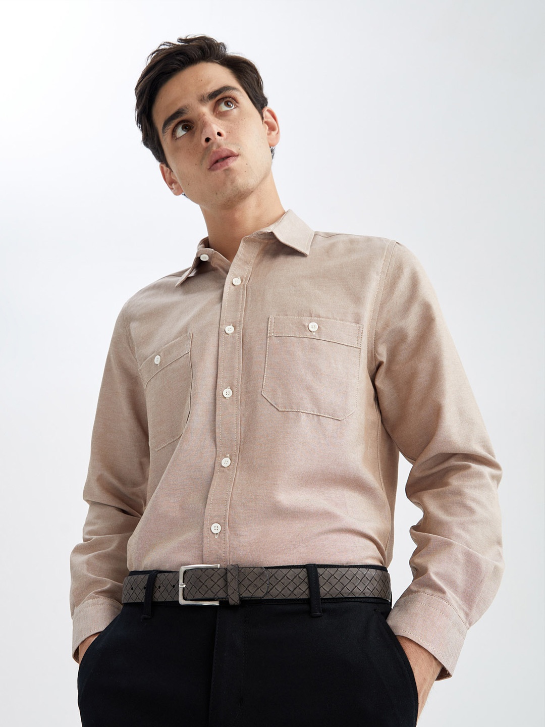 

DeFacto Spread Collar Casual Shirt, Beige