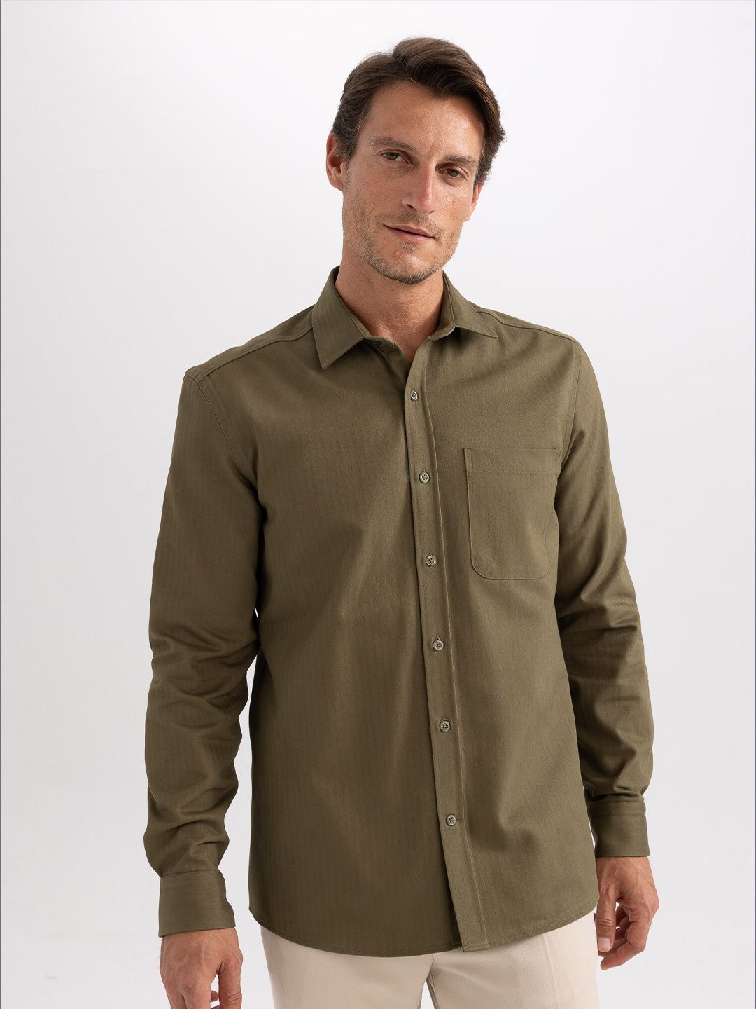 

DeFacto Opaque Pure Cotton Casual Shirt, Olive