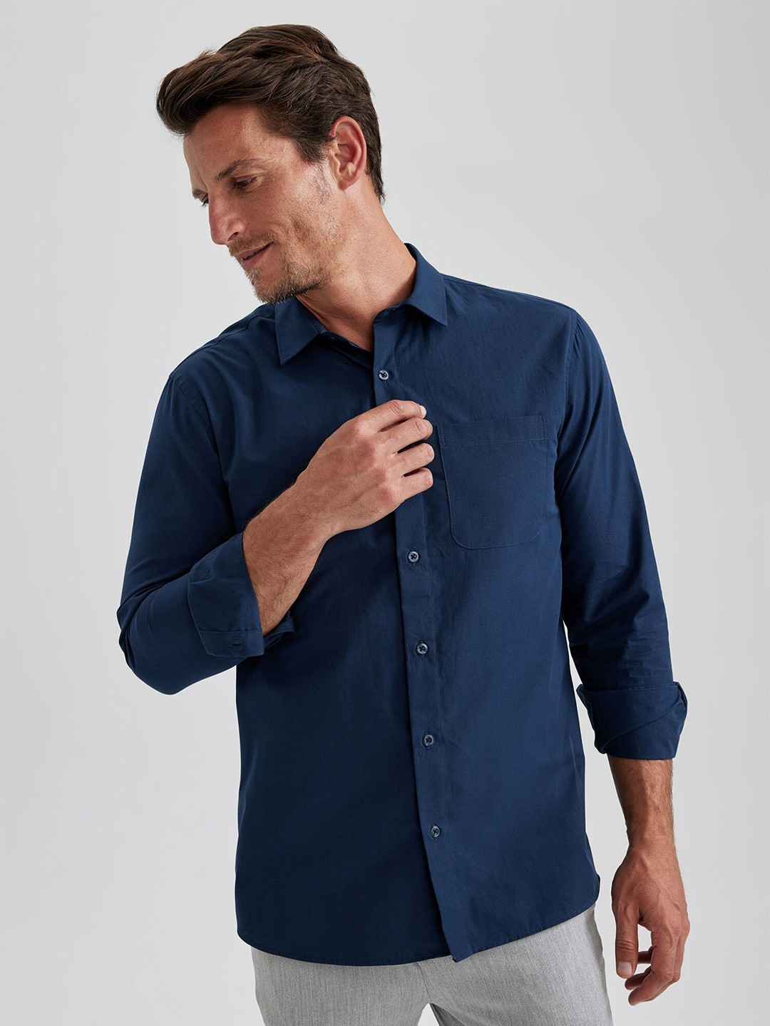 

DeFacto Opaque Pure Cotton Casual Shirt, Navy blue