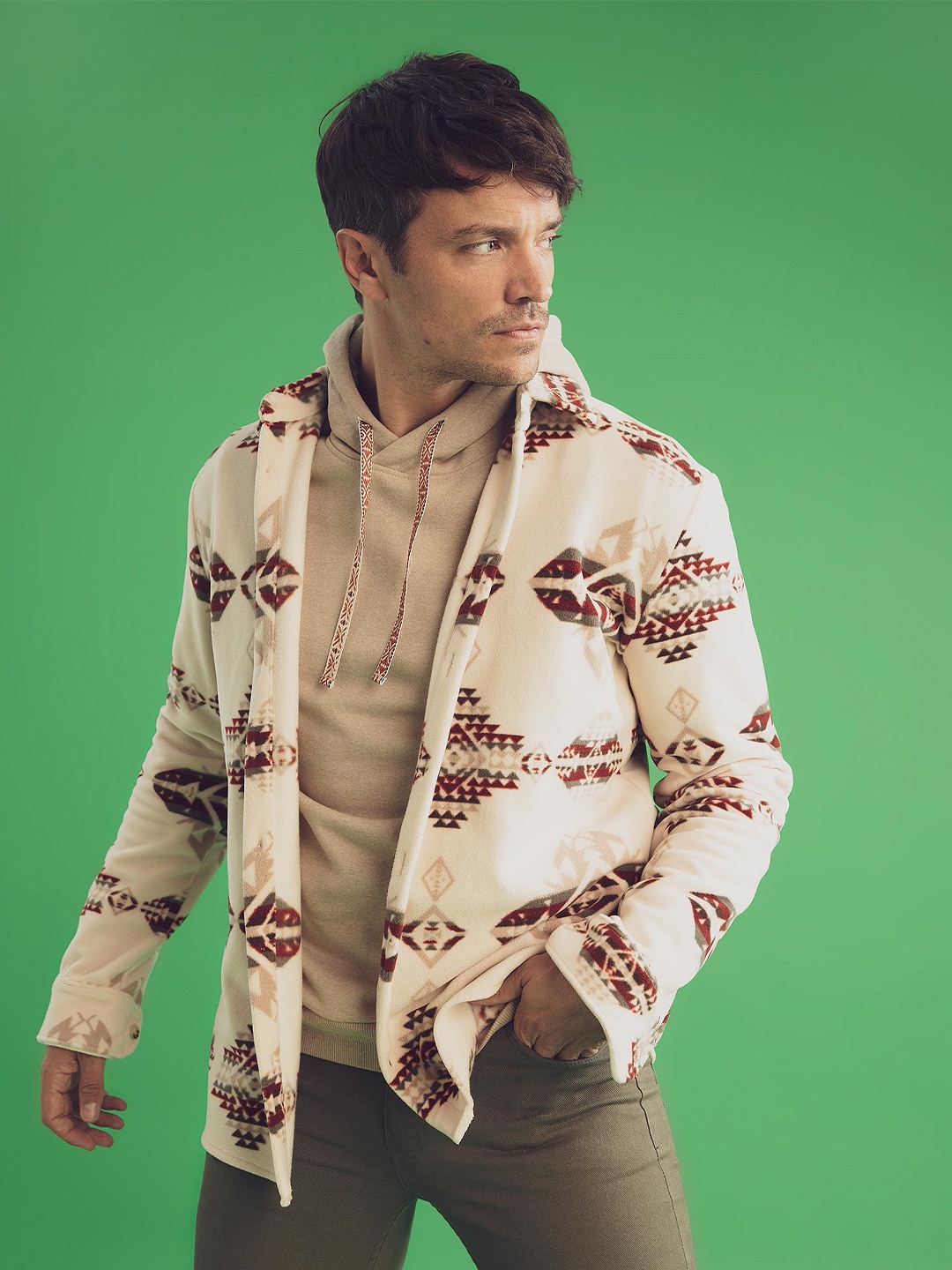 

DeFacto Ethnic Motifs Printed Opaque Casual Shirt, Beige