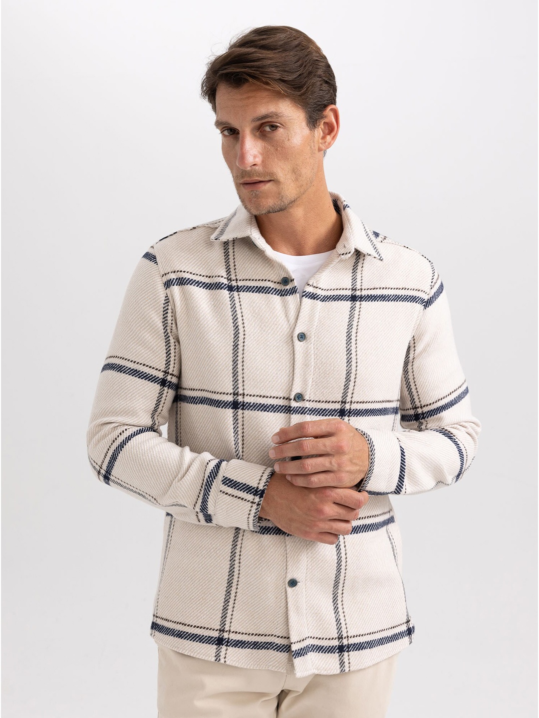 

DeFacto Windowpane Checks Checked Opaque Casual Shirt, Off white