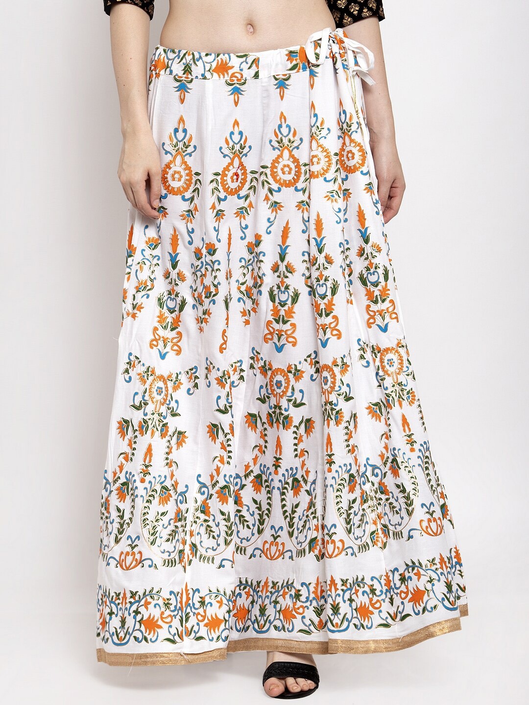 

Trend Level Floral Printed Flared Maxi Skirts, White