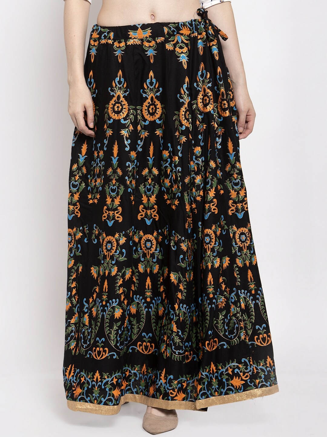 

Trend Level Ethnic Motifs Printed Flared Maxi Skirts, Black