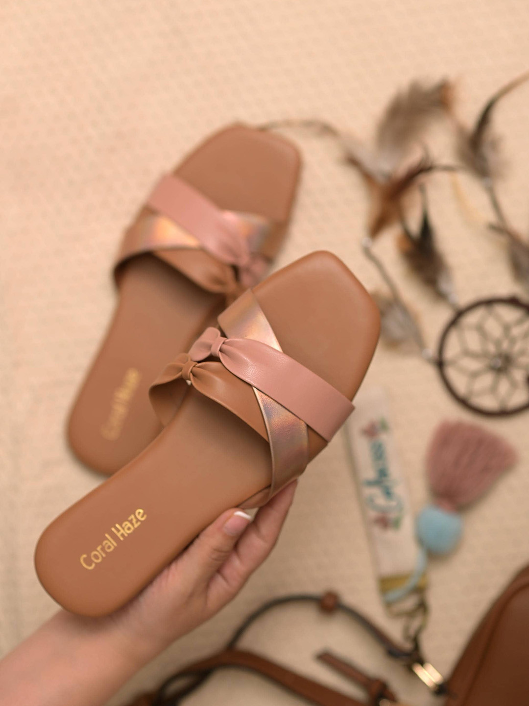 

Coral Haze Sahana Strappy Open Toe Flats, Tan