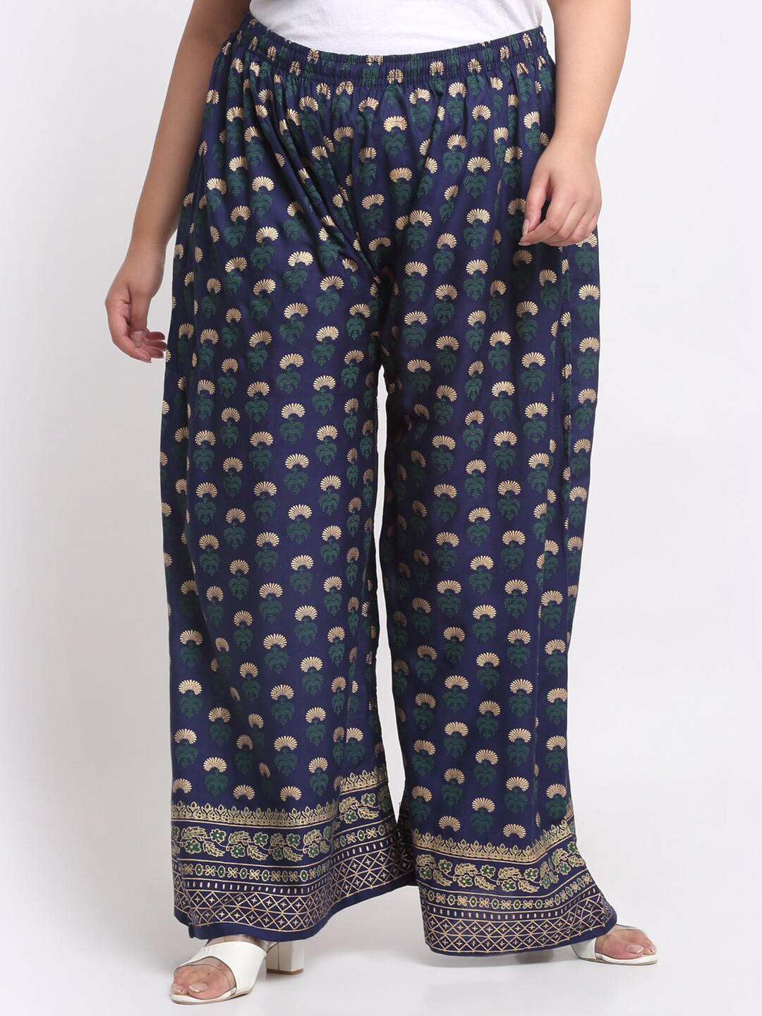 

Trend Level Ethnic Motifs Printed Flared Ethnic Palazzos, Navy blue
