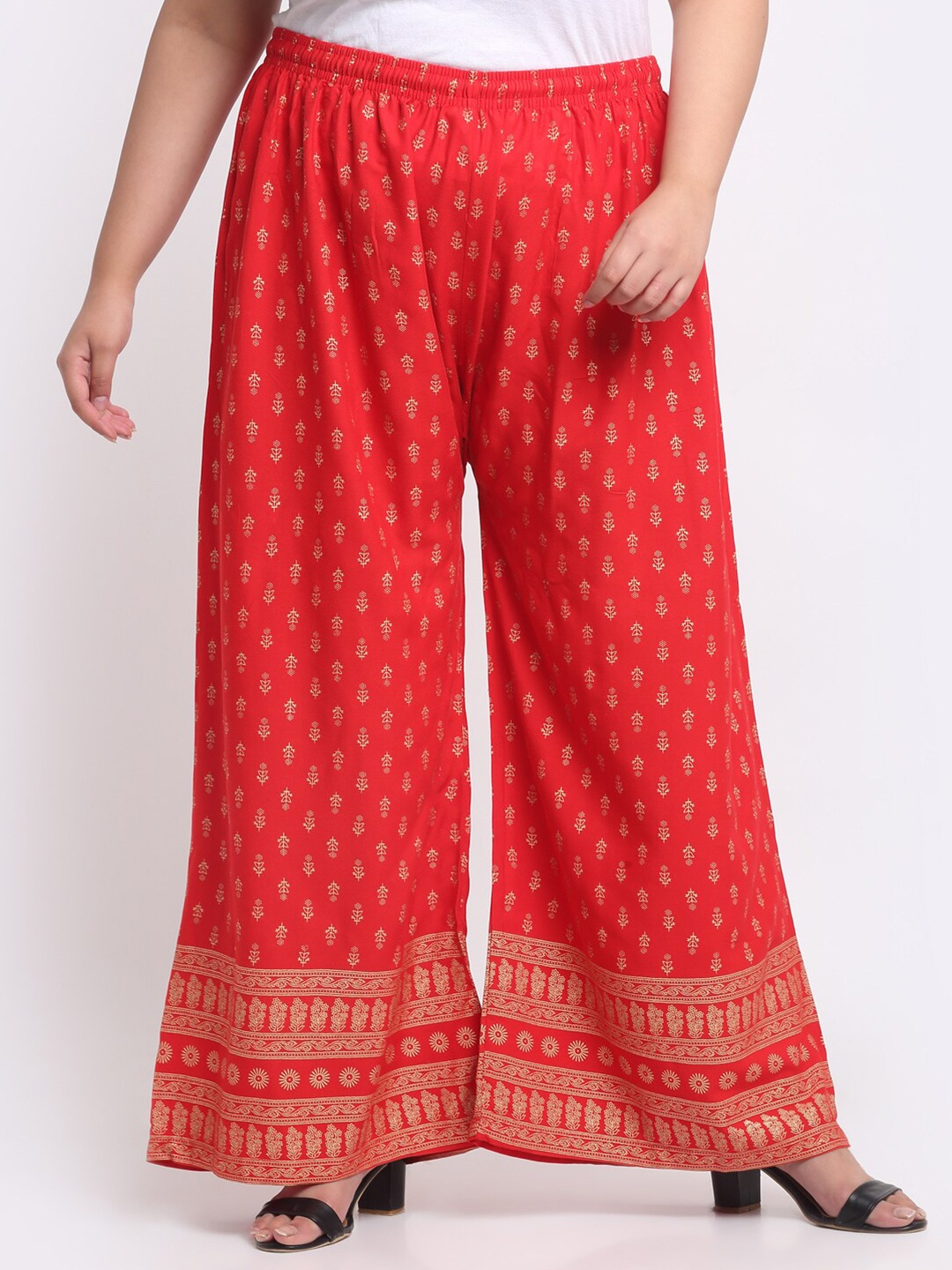 Trend Level Ethnic Motifs Printed Flared Ethnic Palazzos, Red