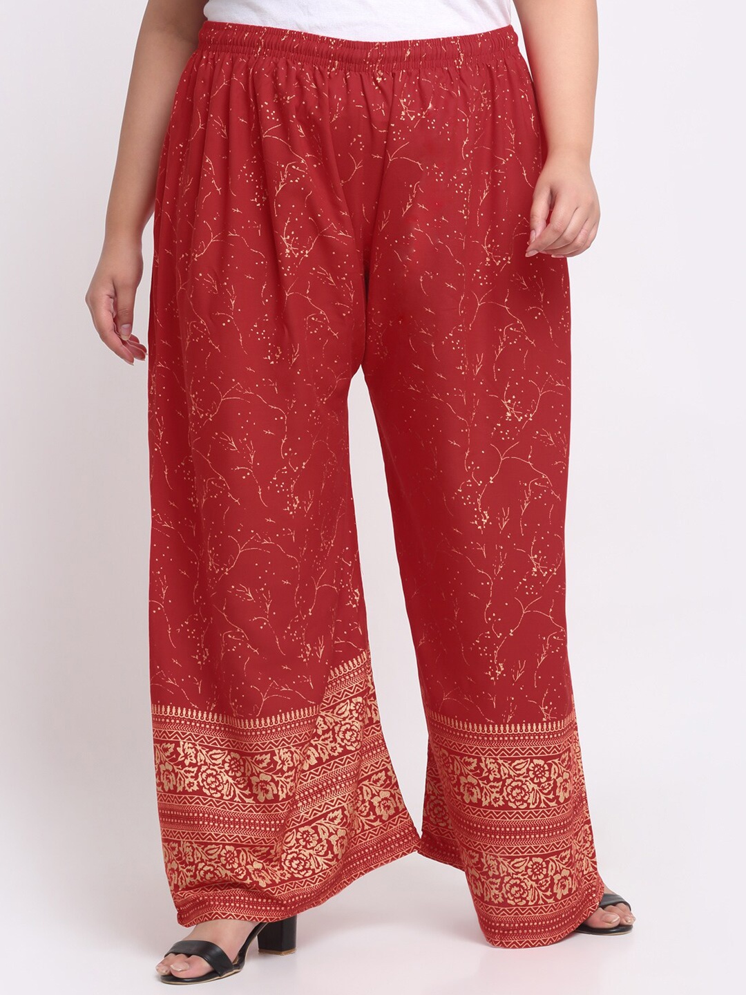 

Trend Level Ethnic Motifs Printed Flared Palazzos, Maroon