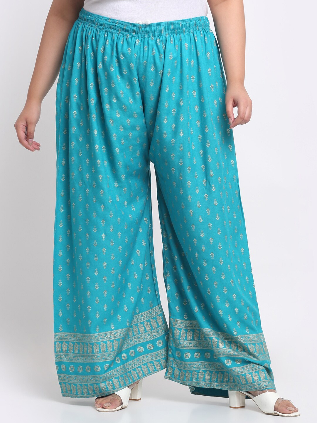 

Trend Level Printed Flared Ethnic Palazzos, Sea green