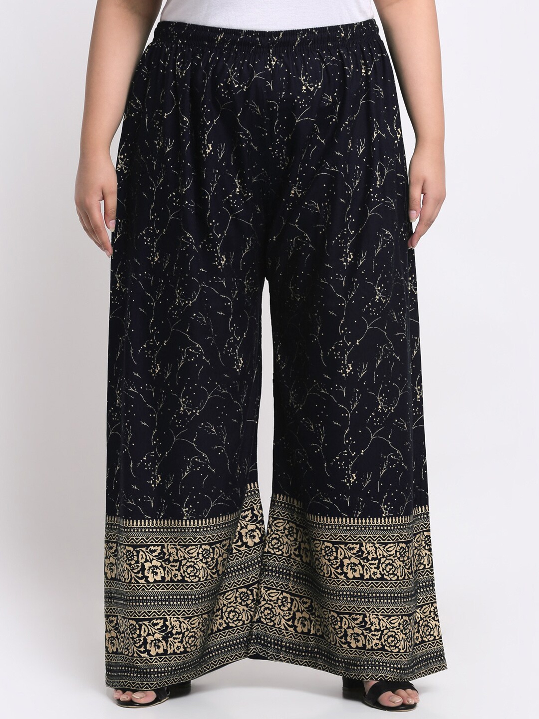 

Trend Level Printed Flared Ethnic Palazzos, Black