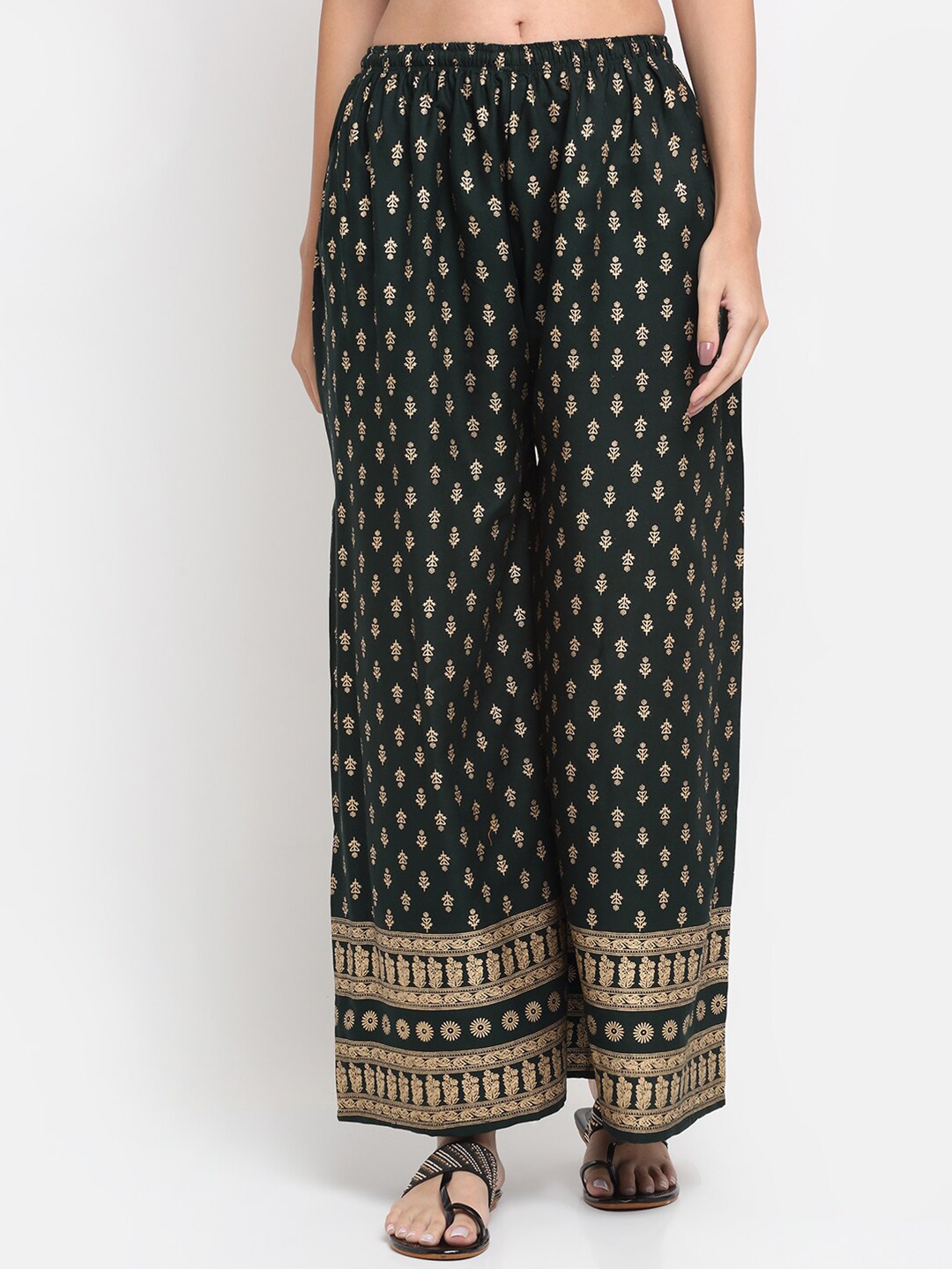 

Trend Level Floral Printed Flared Palazzos, Green