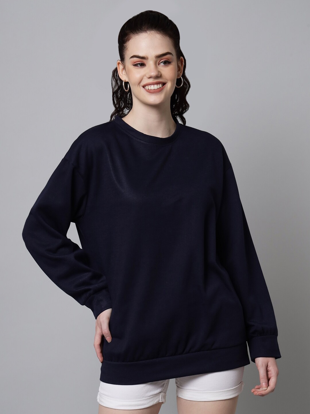 

Funday Fashion Round Neck Long Sleeves Sweatshirt, Navy blue