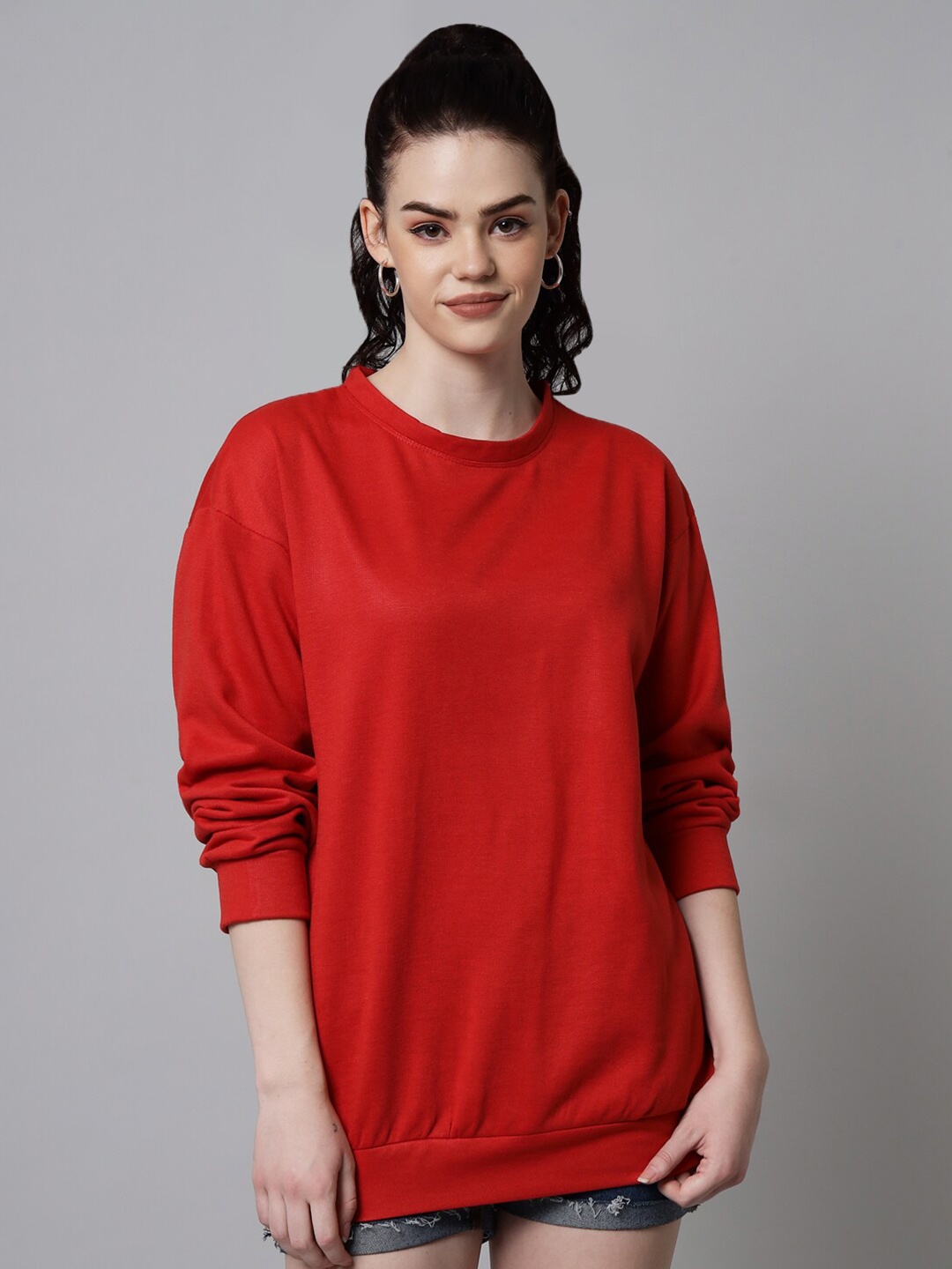 

Funday Fashion Round Neck Fleece Sweatshirt, Red